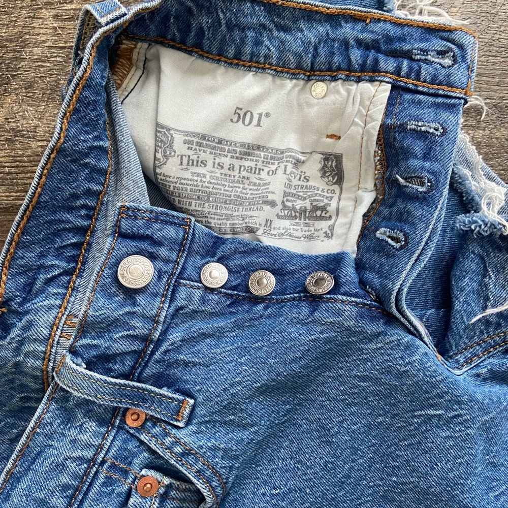 Levi's Blue Jean Shorts High-Waisted Distressed NWOT - Picture 3 of 5